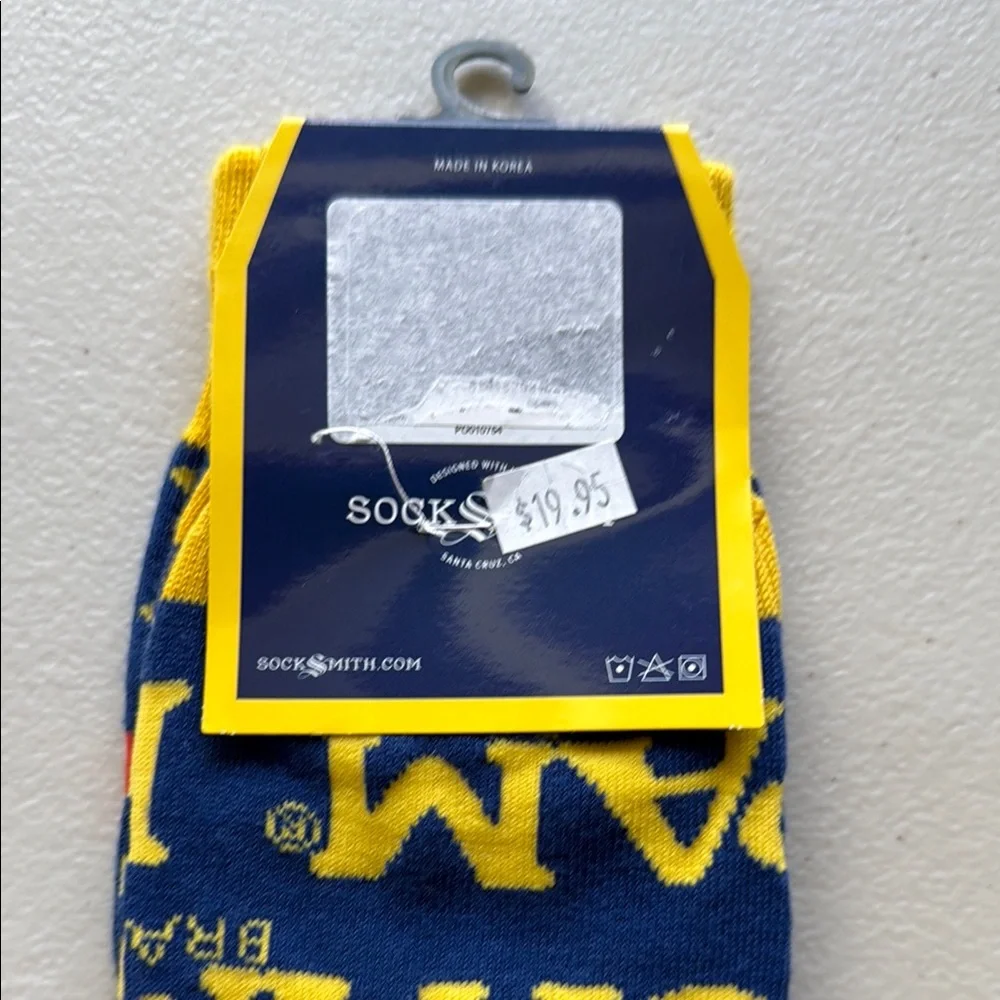 SPAM Branded Navy & Yellow Crew Socks with Red Heart Accent One Size